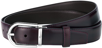Montblanc Horse-Hoof Shiny Palladium Buckle Leather Belt Brown-Red. MB126014 Montblanc Horse-Hoof Shiny Palladium Buckle Leather Belt Brown-Red. MB126014