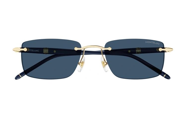 Lookbook MONTBLANC Cermin Mata Metal Biru Tidak Seragam dengan Rekaan Tanda Tangan MB0344S003