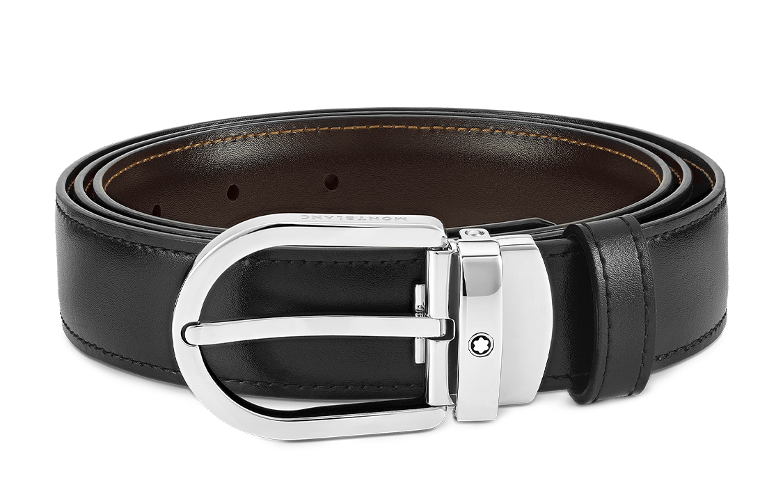 Montblanc  Leather Belt, Palladium Buckle, Black/Brown, 3cm Width. MB128135