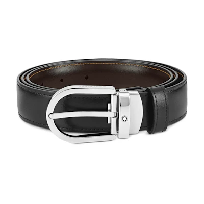 Montblanc Leather Belt, Palladium Buckle, Black/Brown, 3cm Width. MB128135