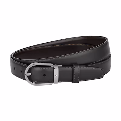 Montblanc Leather Belt with Pin Buckle, Black, 3cm Width. 128803-BLACK&BROWN