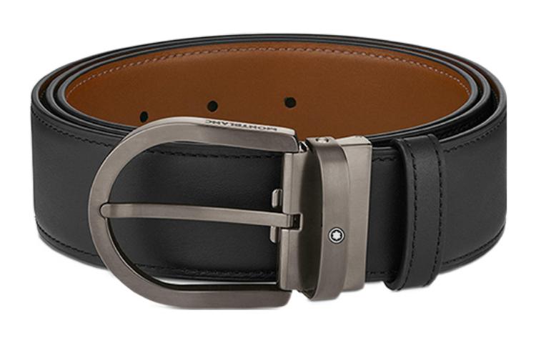 Montblanc  Leather Horse-Shoe Belt, Black/Brown, Business Style, 4cm Width. 129432