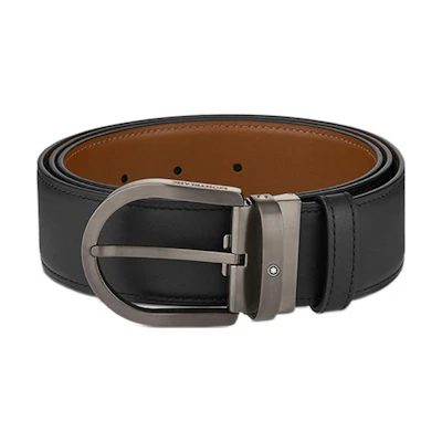 Montblanc Leather Horse-Shoe Belt, Black/Brown, Business Style, 4cm Width. 129432