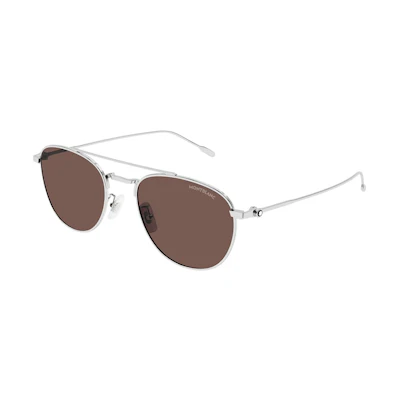 Montblanc Round Silver Metal Sunglasses with UV Protection. MB0211S002