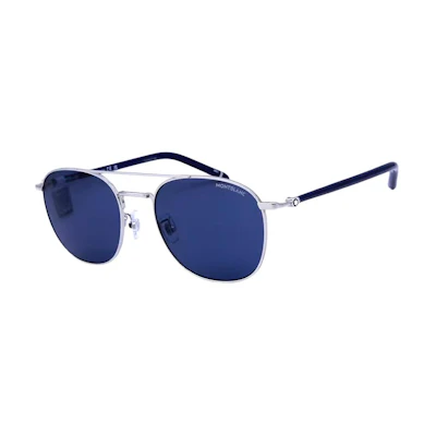 Montblanc Silver Aviator Sunglasses with Classic Logo Design. MB0271S