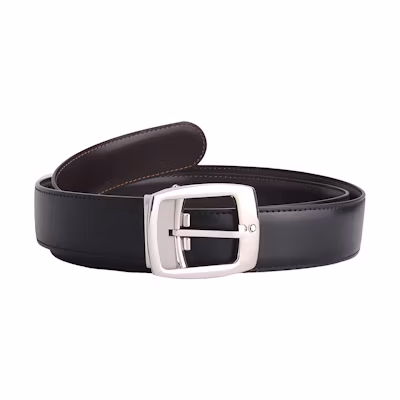 Montblanc Silver Pin Buckle Black Leather Belt, 3cm Wide. 9695