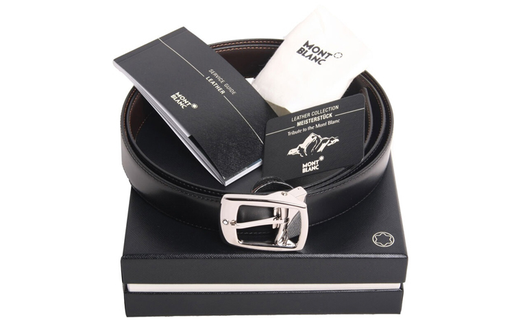 Shop 萬寶龍 3公分寬銀針扣黑色皮帶 9695