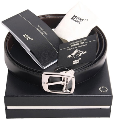 萬寶龍 3公分寬銀針扣黑色皮帶 9695 Shop 萬寶龍 3公分寬銀針扣黑色皮帶 9695