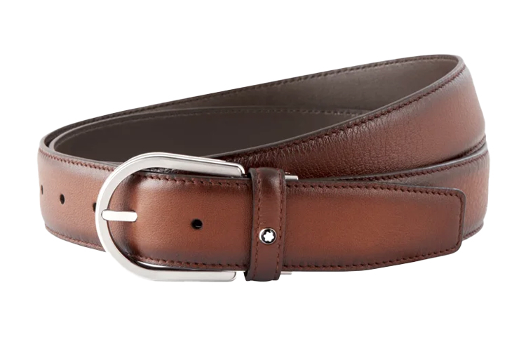 MONTBLANC Adjustable Leather Belt Brown 3.5cm Wide for Men. MB118413
