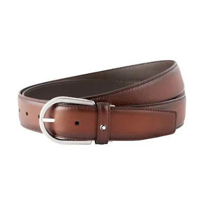 MONTBLANC Adjustable Leather Belt Brown 3.5cm Wide for Men. MB118413