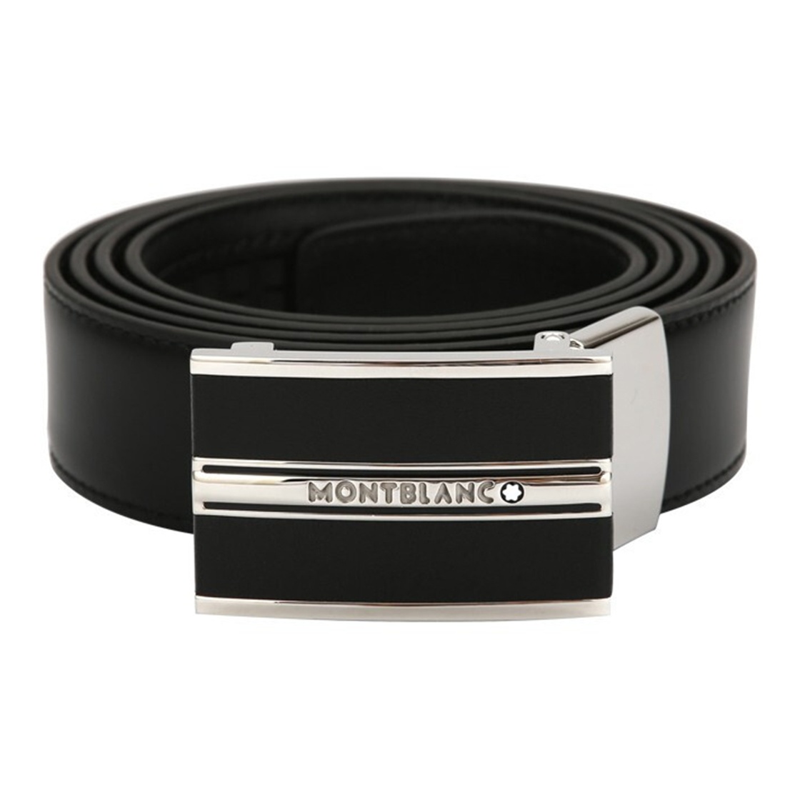 MONTBLANC Automatic Buckle Leather Belt Black 3cm Width for Men. 118421