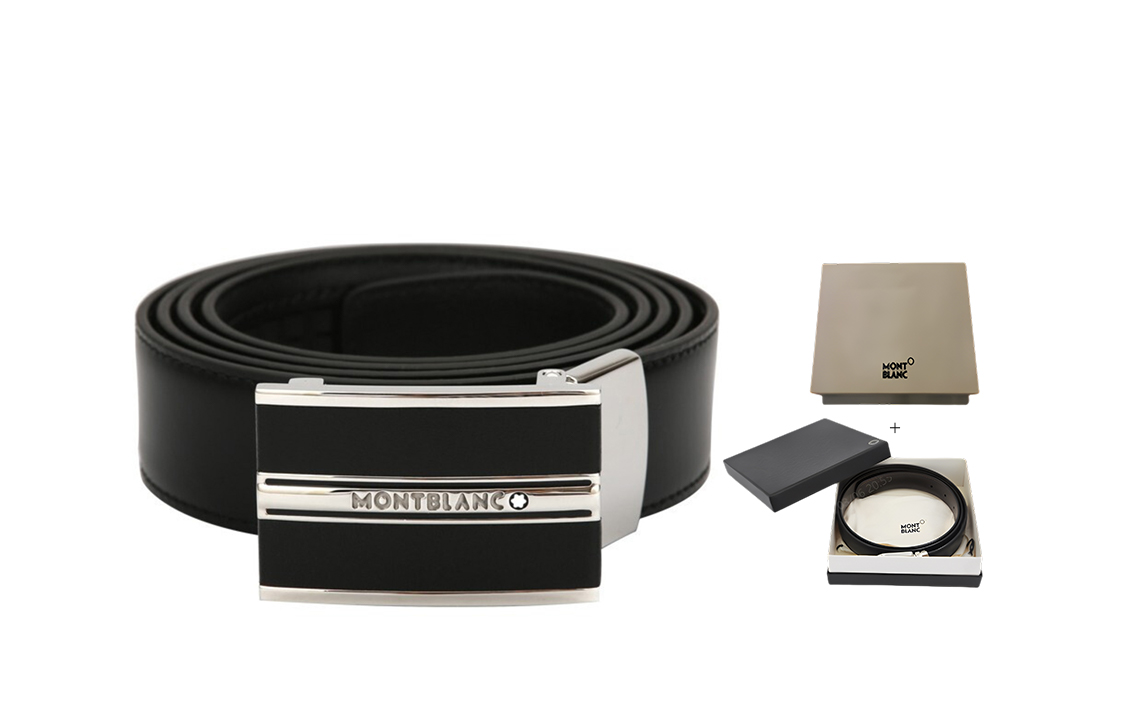 MONTBLANC Automatic Buckle Leather Belt Black 3cm Width for Men. 118421 圖 2