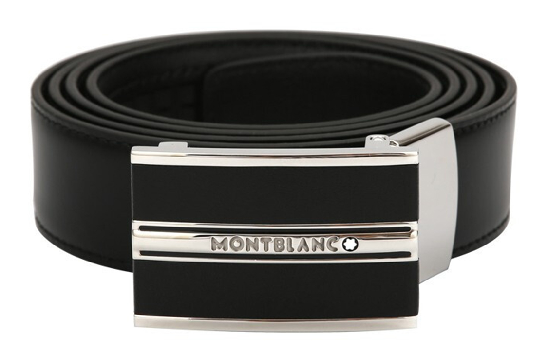MONTBLANC Automatic Buckle Leather Belt Black 3cm Width for Men. 118421 圖 3