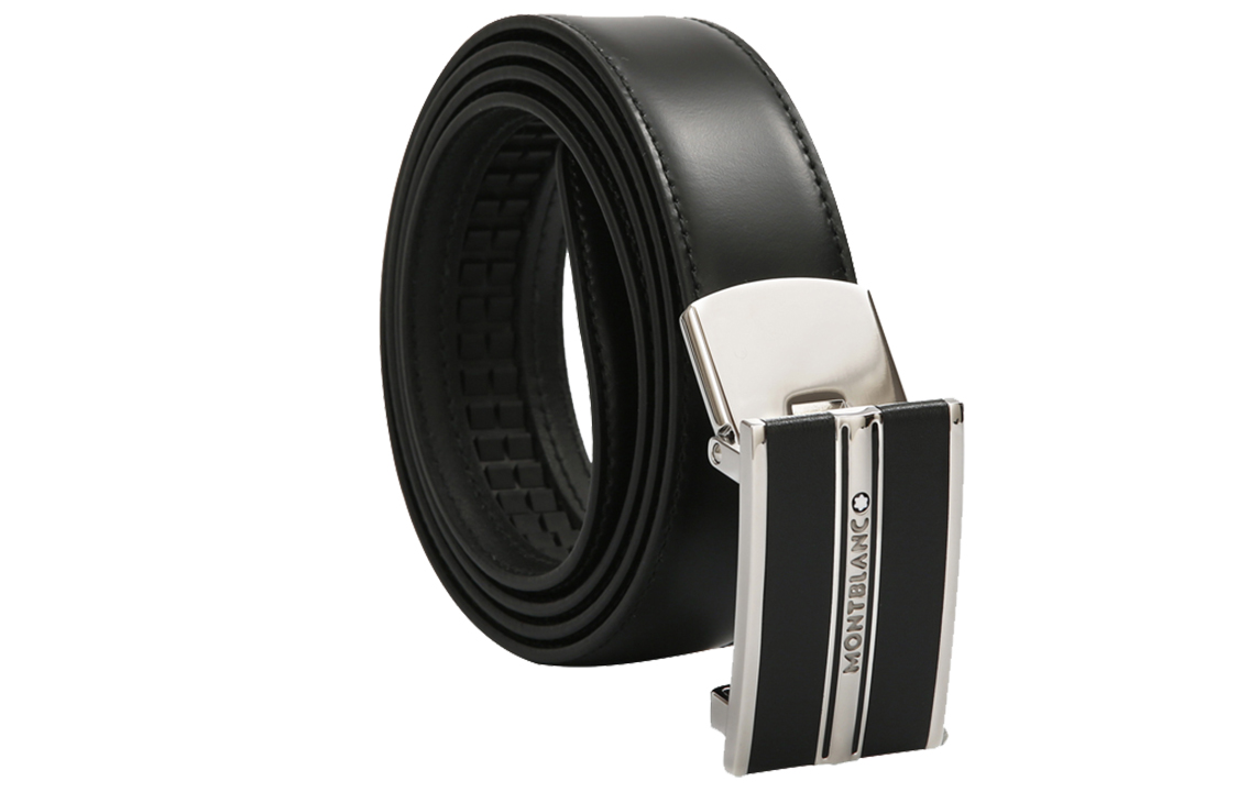 MONTBLANC Automatic Buckle Leather Belt Black 3cm Width for Men. 118421 圖 4