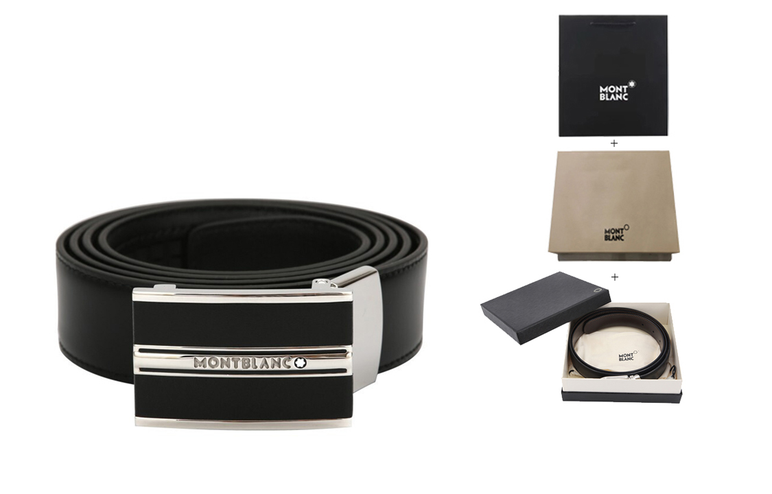 MONTBLANC Automatic Buckle Leather Belt Black 3cm Width for Men. 118421 圖 5