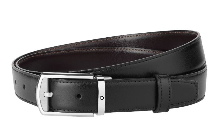 Montblanc Black Leather Belt 3cm Palladium-Coated Pin Buckle Unisex 126020