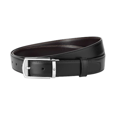 Montblanc Black Leather Belt 3cm Palladium-Coated Pin Buckle Unisex 126020