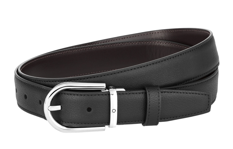 Montblanc Black Leather Belt 3cm with Palladium-Coated Pin Buckle for Men. 128757