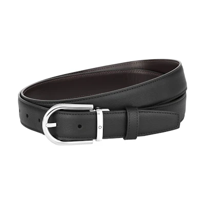 Montblanc Black Leather Belt 3cm with Palladium-Coated Pin Buckle for Men. 128757