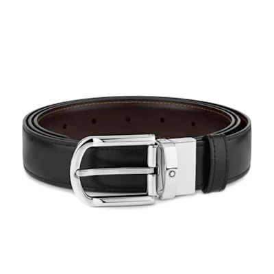 Montblanc Black Leather Belt, 3CM Wide, Unisex Couples Design with Buckle. MB111080