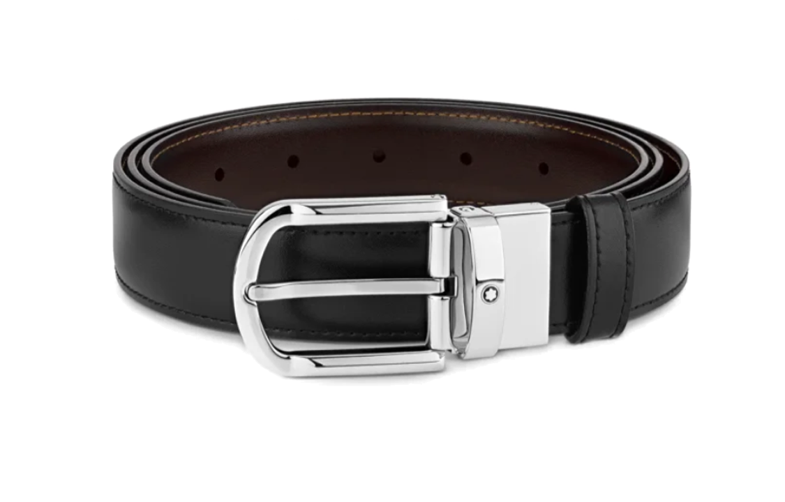 Montblanc Black Leather Belt, 3CM Wide, Unisex Couples Design with Buckle. MB111080 圖 2