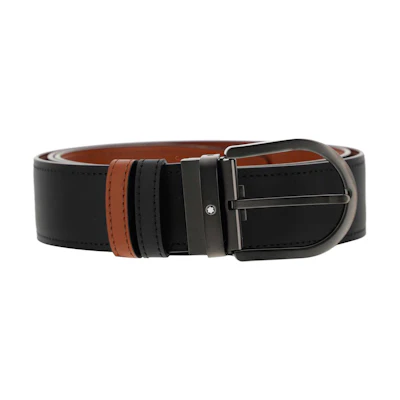 Montblanc Black Leather Belt with Metal Buckle Unisex Couple Design. 129432Black
