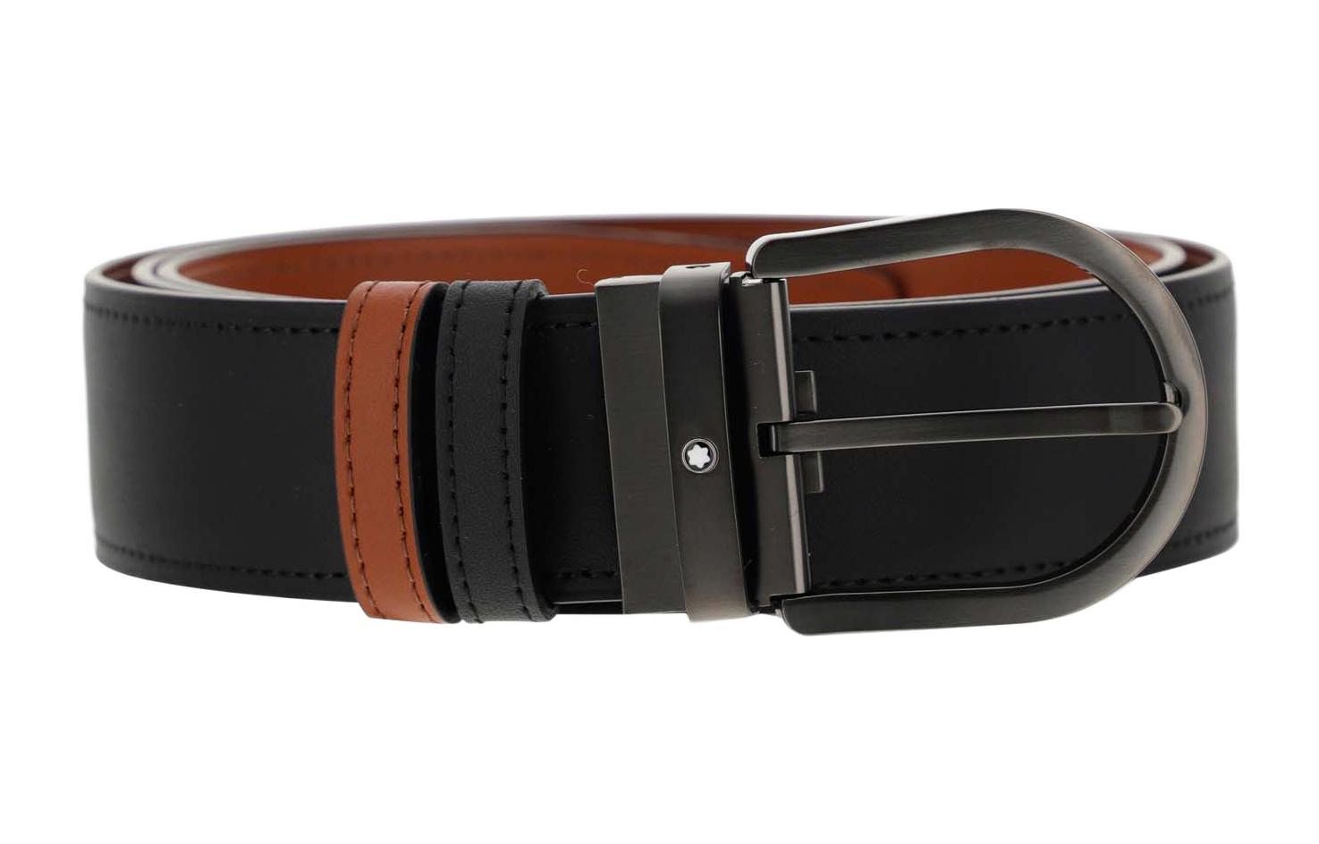Montblanc Black Leather Belt with Metal Buckle Unisex Couple Design. 129432Black 圖 2