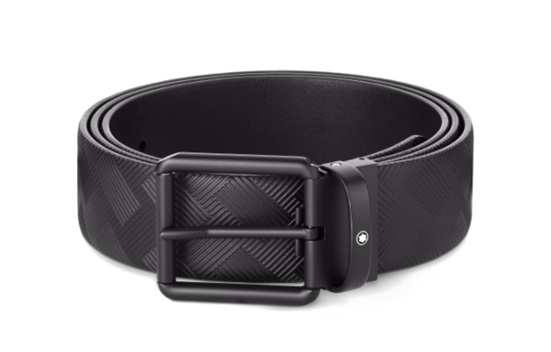 Montblanc Black Leather Belt with Pin Buckle for Men - 3.5cm Width. MB131183