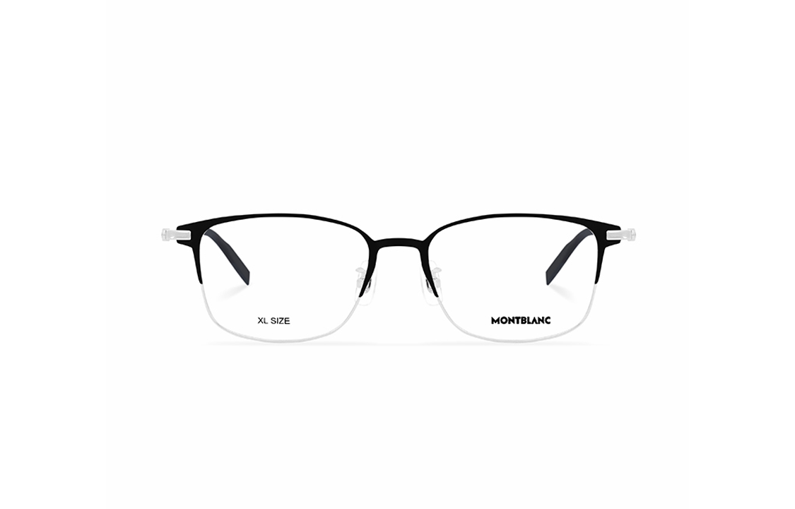 Lookbook Cermin Mata Optik Montblanc Titanium Hitam Unisex dengan Rekaan Cetakan Huruf. MB0314OA-001