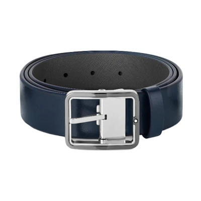 Montblanc Blue Leather Belt with Letter Logo Pin Buckle for Men, 3.5cm Width. 131193