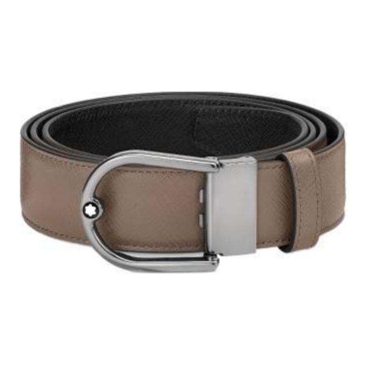 Montblanc Brown Saffiano Printed Leather Belt with Horseshoe Buckle 3.5CM Wide. MB198638