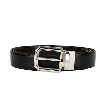 Montblanc Classic Black Leather Belt with Pin Buckle 3cm Wide. 111092
