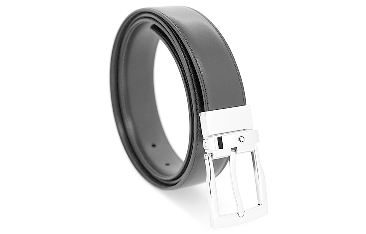 Shop Montblanc Sabuk Kulit Klasik Hitam/Coklat 3cm Gesper Persegi Panjang 109738