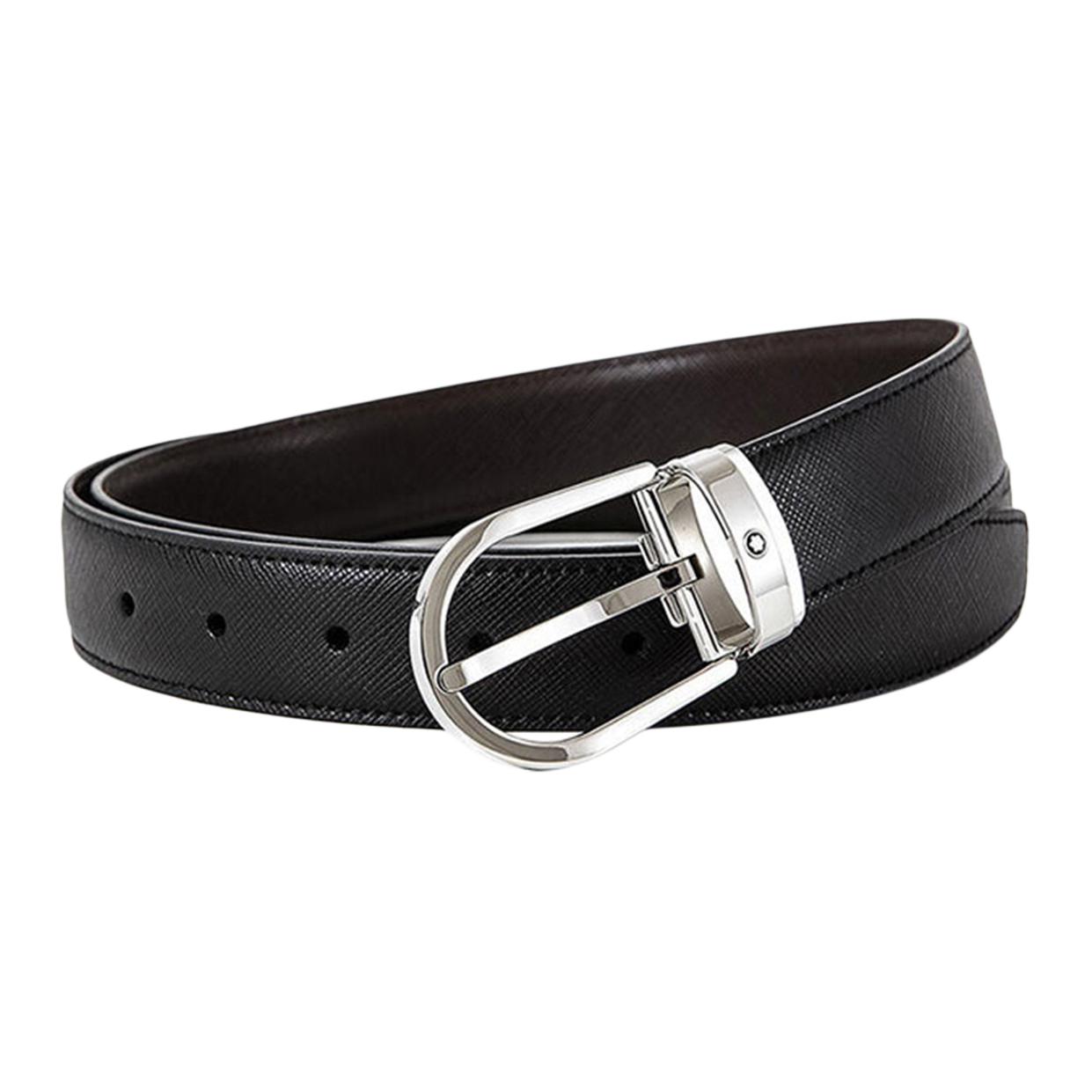 Montblanc Classic  Polished Leather Belt with Oval Pin Buckle - Black 113834