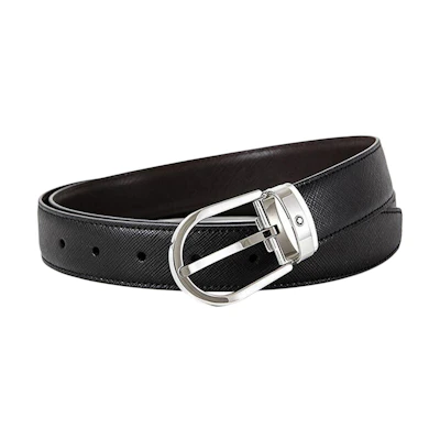 Montblanc Classic Polished Leather Belt with Oval Pin Buckle - Black 113834