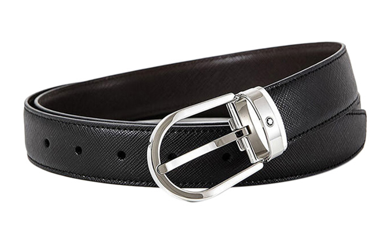 Order Cinturón Clásico Montblanc de Cuero Pulido con Hebilla Ovalada - Negro 113834