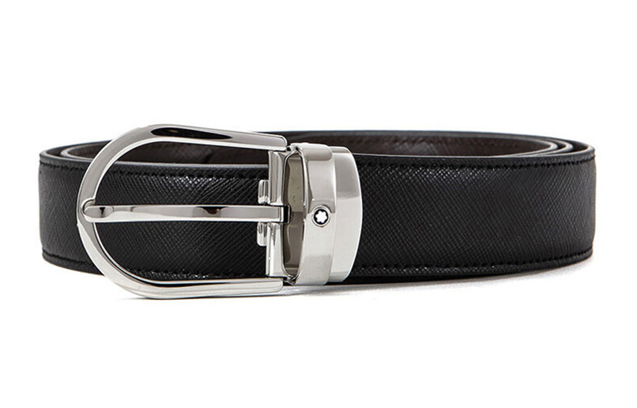 Lookbook Cinturón Clásico Montblanc de Cuero Pulido con Hebilla Ovalada - Negro 113834