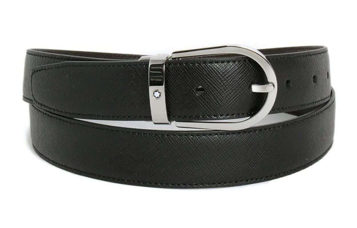 Shop Cinturón Clásico Montblanc de Cuero Pulido con Hebilla Ovalada - Negro 113834