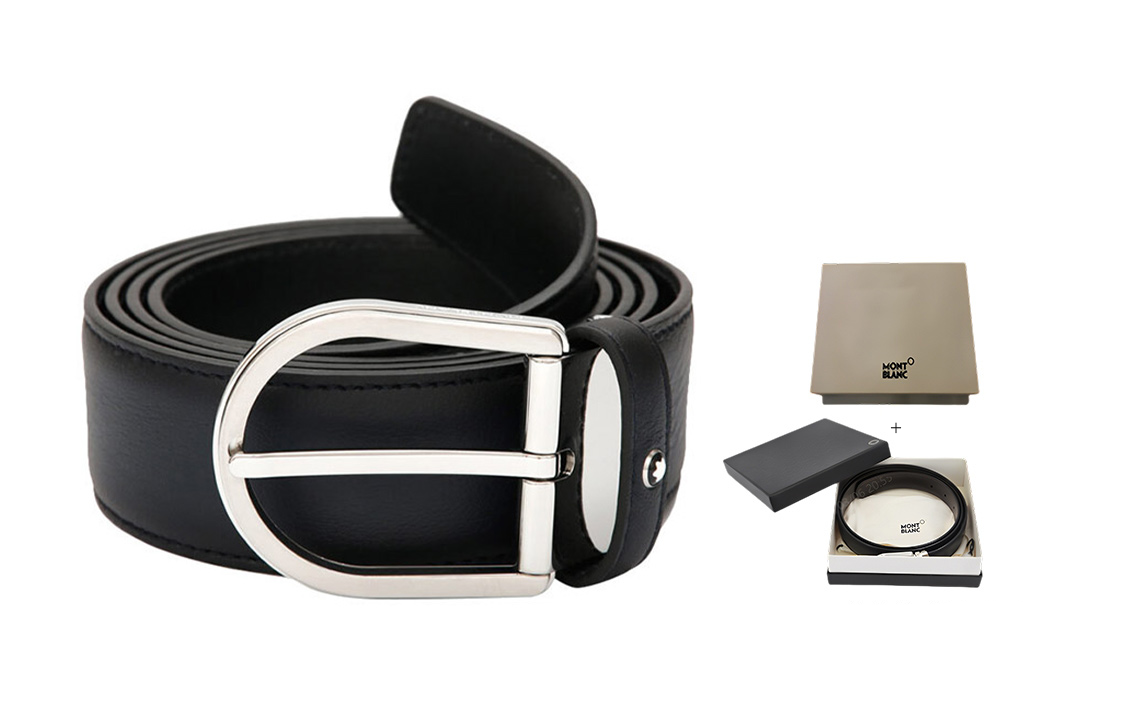 Montblanc Classic Horseshoe Buckle Leather Belt for Men - 3.5cm Wide. 123888 圖 2
