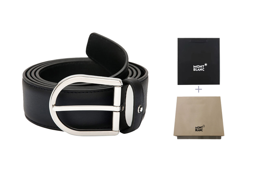 Montblanc Classic Horseshoe Buckle Leather Belt for Men - 3.5cm Wide. 123888 圖 3