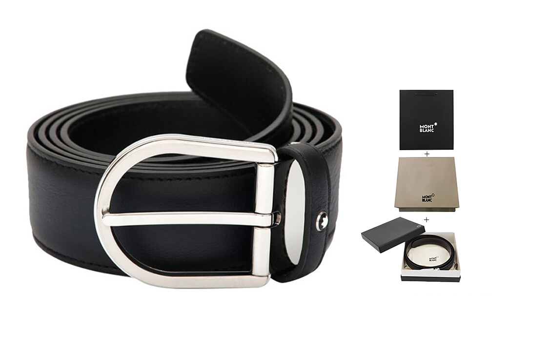 Montblanc Classic Horseshoe Buckle Leather Belt for Men - 3.5cm Wide. 123888 圖 4