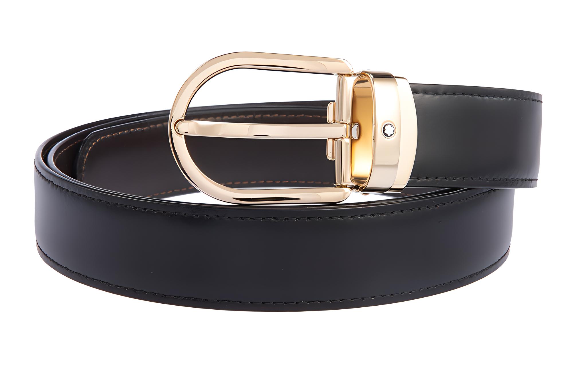 Montblanc Gold-Plated Horseshoe Leather Belt for Men Black 3cm 111714
