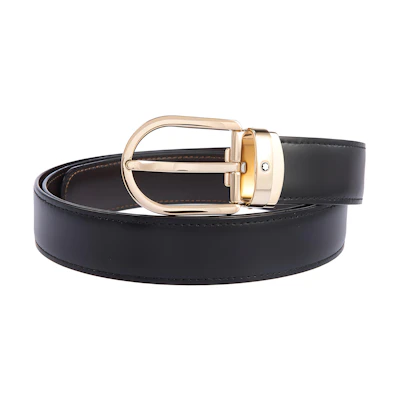Montblanc Gold-Plated Horseshoe Leather Belt for Men Black 3cm 111714