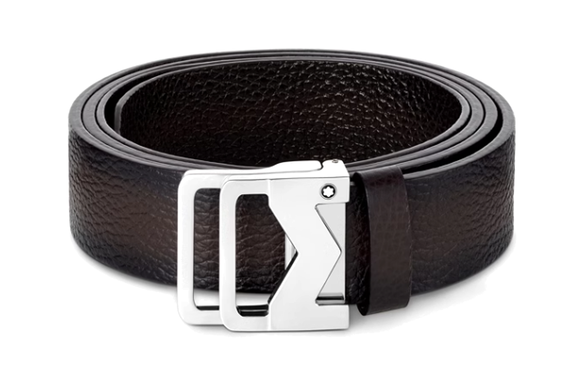 MONTBLANC Leather Belt Brown 3.5CM Unisex Couple Design with Letter Detail. 131180