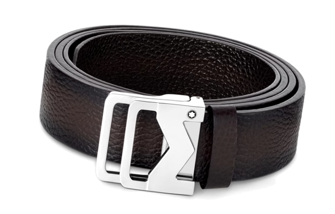 Shop 萬寶龍棕色皮帶3.5CM 情侶款字母細節男女皆宜。 131180