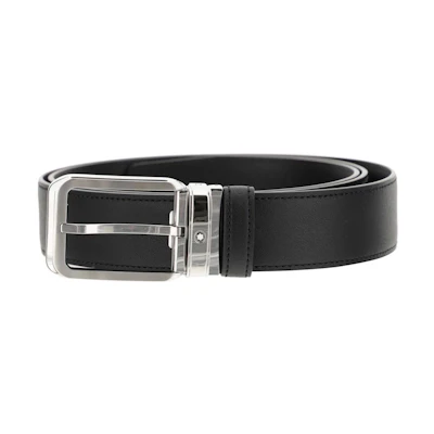 Montblanc Leather Belt in Black, Unisex Minimalist Style with Metal Buckle. 129455