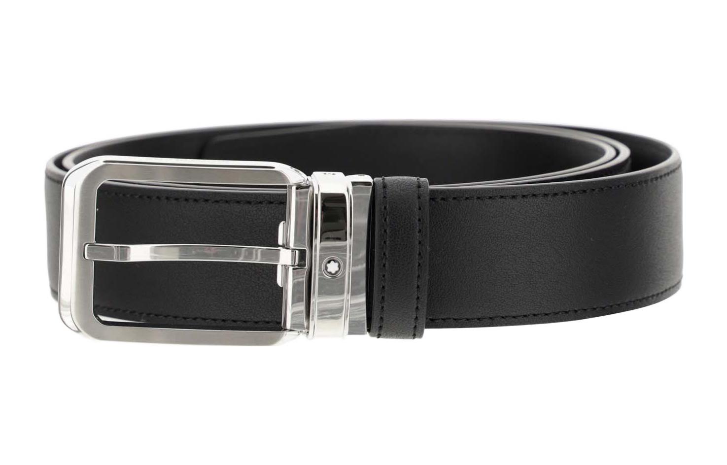 Montblanc Leather Belt in Black, Unisex Minimalist Style with Metal Buckle. 129455 圖 2