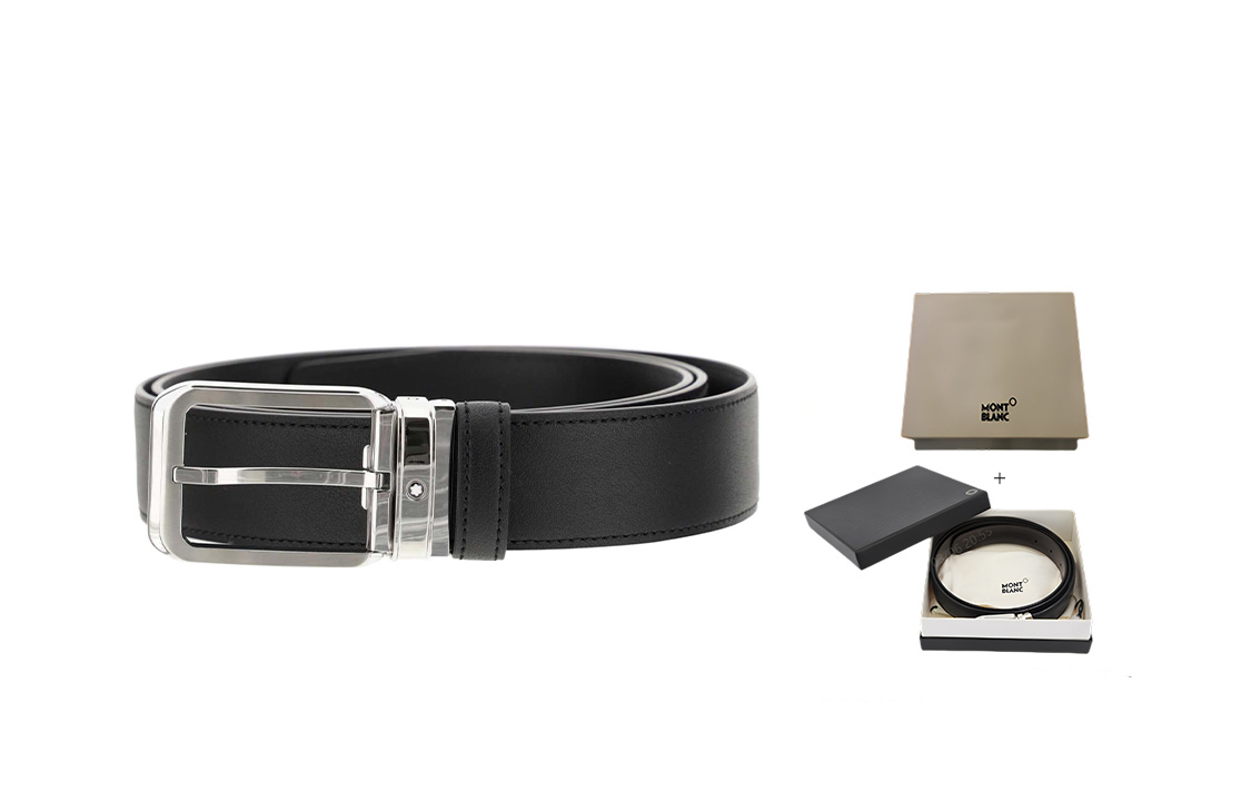Montblanc Leather Belt in Black, Unisex Minimalist Style with Metal Buckle. 129455 圖 3