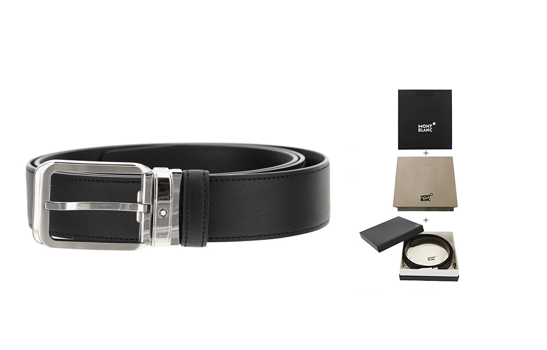 Montblanc Leather Belt in Black, Unisex Minimalist Style with Metal Buckle. 129455 圖 4