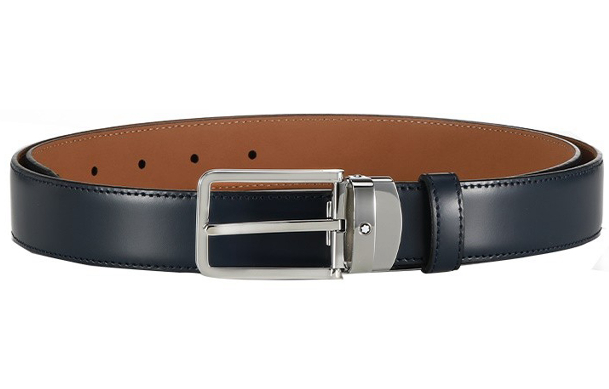 Montblanc Leather Belt with Adjustable Pin Buckle for Men - Blue. MB118419